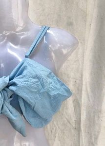 Cute Blue Bow Front Crop Top