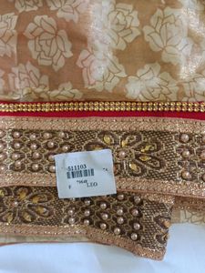 ✅ Rakhi Special || Heavy Silk Golden Saree With Attached Red Blouse Piece