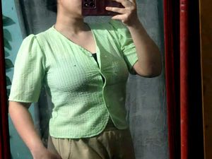 Light Green Textured Button-Up Top