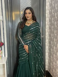 Elegant ready to wear Green Embellished Saree