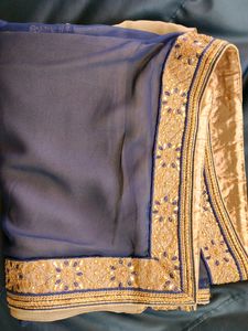 Elegant Gold &amp; Navy Blue Saree from Soch