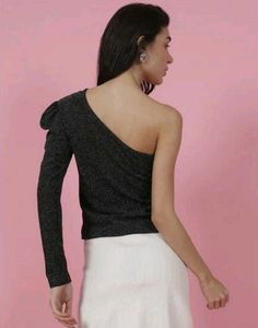 Shein Party One Shoulder Puff Sleeve Chic Top🖤