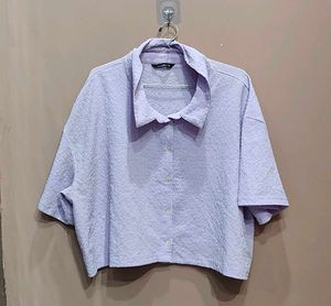 oversized Chic Lavender Textured Button-Up Top