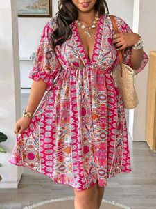 I. Bohemian Print V-Neck Mini Dress