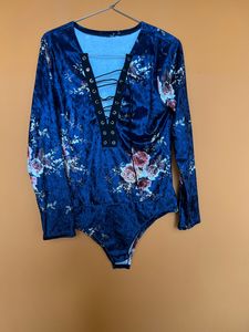 Navy Velvety Stretchable Bodysuit - Never Worn