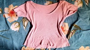 Ribbed Pink Short Sleeve Top