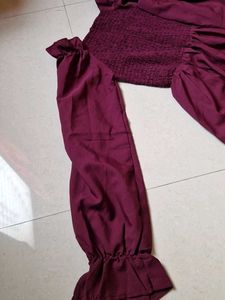 Burgundy Mini Dress - Ruffle Hem