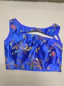 Beautiful Sleeveless Blue Blouse with Neck Design