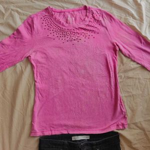Y2k casual hot pink cotton top