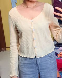 Ribbed V-Neck Button-Up Cardigan