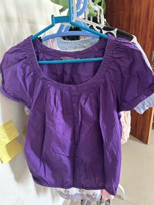 Chic Purple Square Neck Puff Sleeve Top