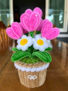 Pink Tulip & Daisy Pipe Cleaner Flowers