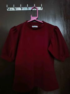 Burgundy Puff Sleeve Top