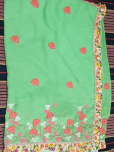 Beautiful Green Saree with Floral Embellishments