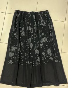 Black Floral Print Double Layered Midi Skirt