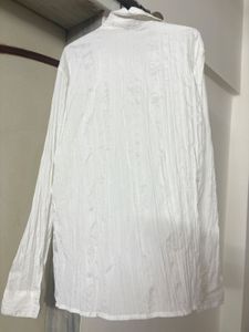 Women's White Textured Button-Down Shirt