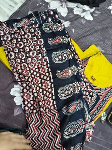 Yellow Kurta Set with Black &amp; Red Print