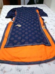 Elegant Navy Blue &amp; Orange Kurta Set