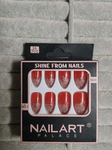 NailArt Palace Red Glitter False Nails