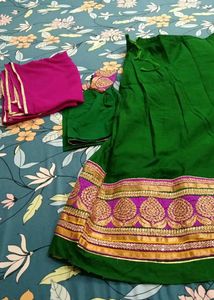 Green Lehenga Choli with Pink Dupatta