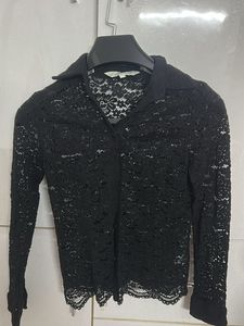 Black Lace Button-Up Top