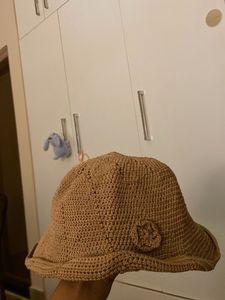 Crocheted Bucket Hat with Flower Accent