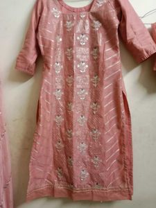 Pink Embroidered Kurta Set with Dupatta