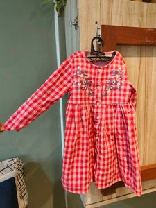 Red Riding Embroidery Woven Dress With