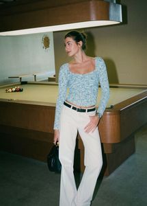 Blue Floral Ruched Crop Top