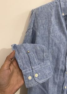 Men's Blue Linen Blend Button-Down Shirt