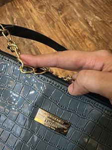 Stylish Grey Croc Shoulder Bag with Gold Chain