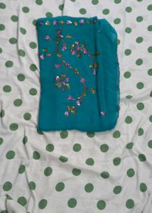 Beautiful Teal Saree with Floral Sequins