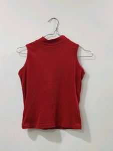 Red Sleeveless Turtleneck Top