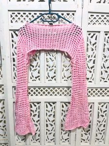 🌸 Imported Pink Cropped Crochet Sweater D