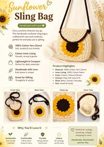 Crocheted Sunflower Sling Bag🌻