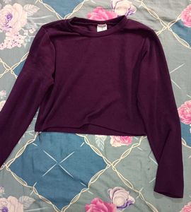 Purple Long Sleeve Cropped Top