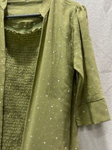 Olive Green Smocked Top with Overlay