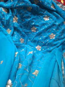 Stunning Blue Saree with Gold Embroidery