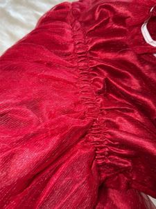 Stunning maroon mini frock with bow and clutches