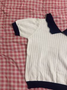 White &amp; Navy Knit Top