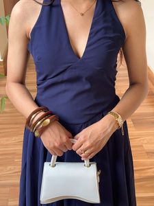 Elegant Navy Blue Halter Dress