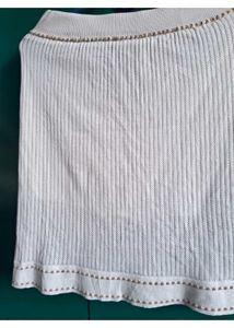 Elegant White Knit Top with Embellished Neckline