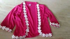 Stylish Pink Shrug with Floral Trim