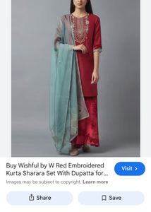 Wishful by W Red Embroidered Kurta Sharara Set