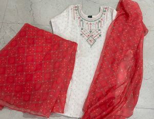Elegant White Kurta Set with Pink Dupatta