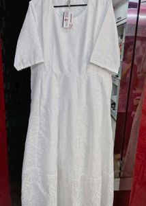 Elegant White Chikankari Kurta cum gown