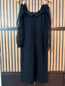 Black Dress with Sheer Polka Dot Sleeves