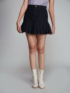 Black Denim pleated Mini skirt