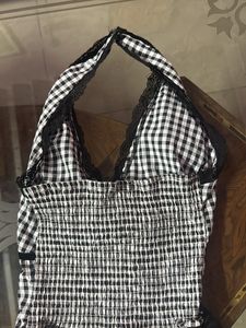 Chic Gingham Halter Top with Bow