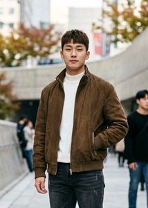 Men's Brown Suede Bomber Jacket